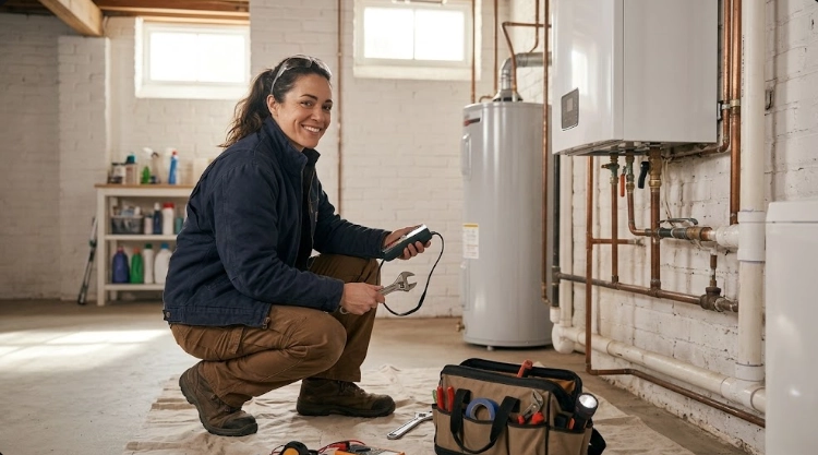 Plumber conducting precision digital pressure test on residential gas piping